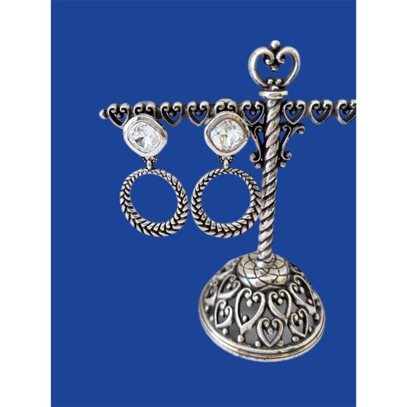 Vintage Brighton Braided Hoop Crystal Pierced Earrings RETIRED - Picture 3 of 4